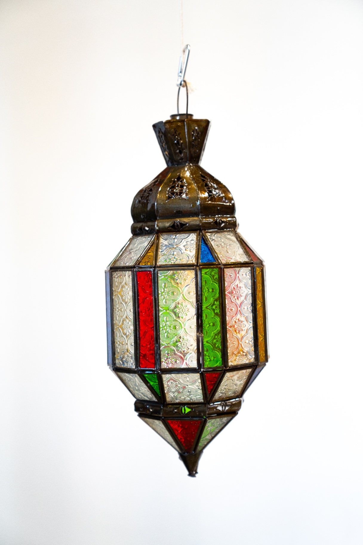 Lanterne verre ciselé multicolore