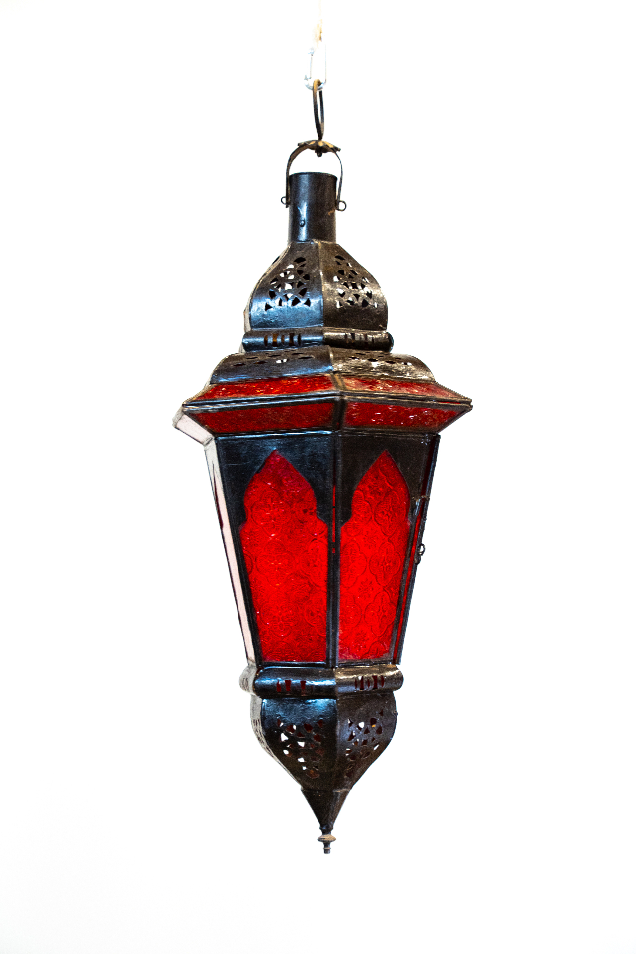 Lanterne noire vitraux rouge profond