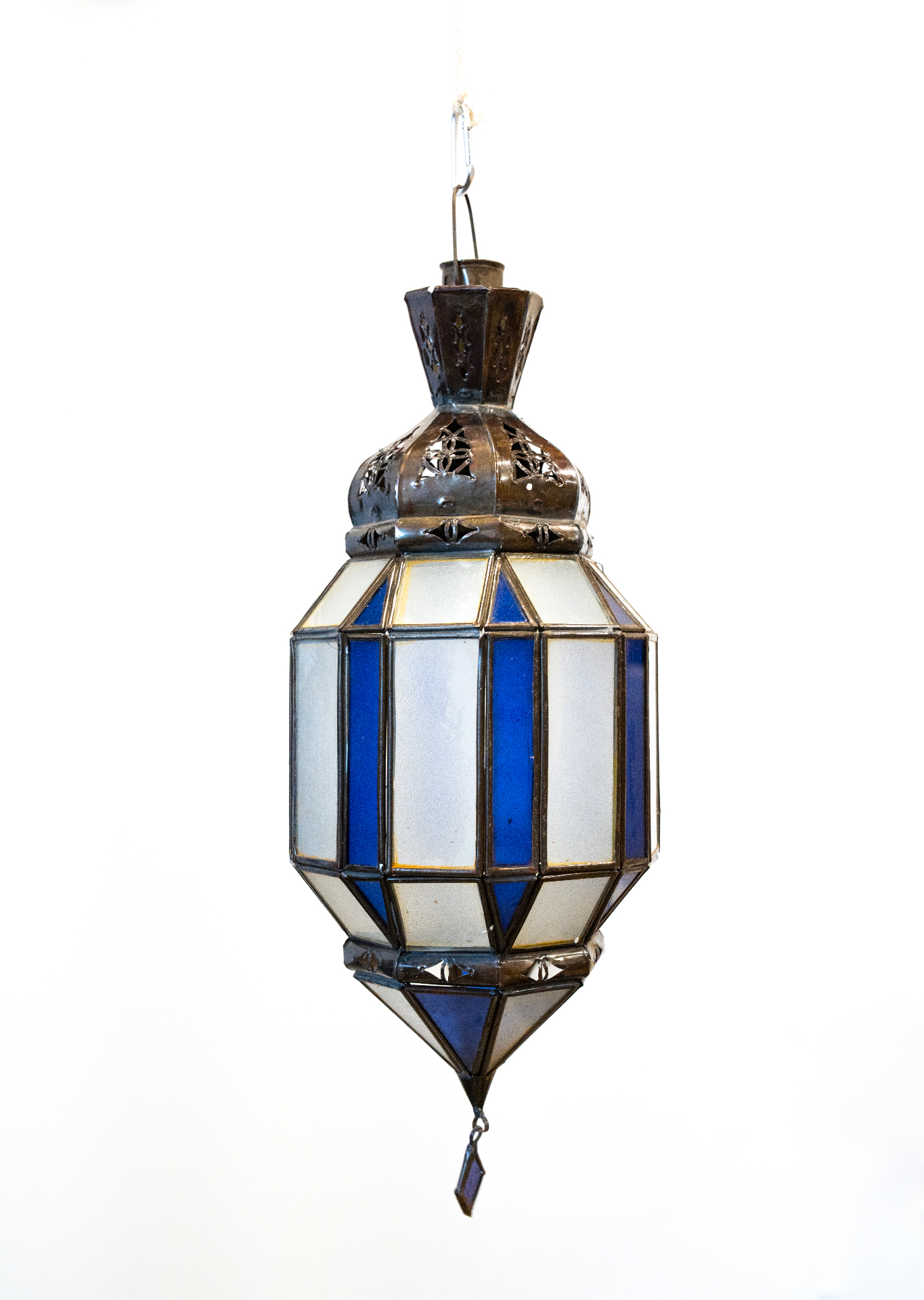 Lanterne bleu cobalt & blanc opalin