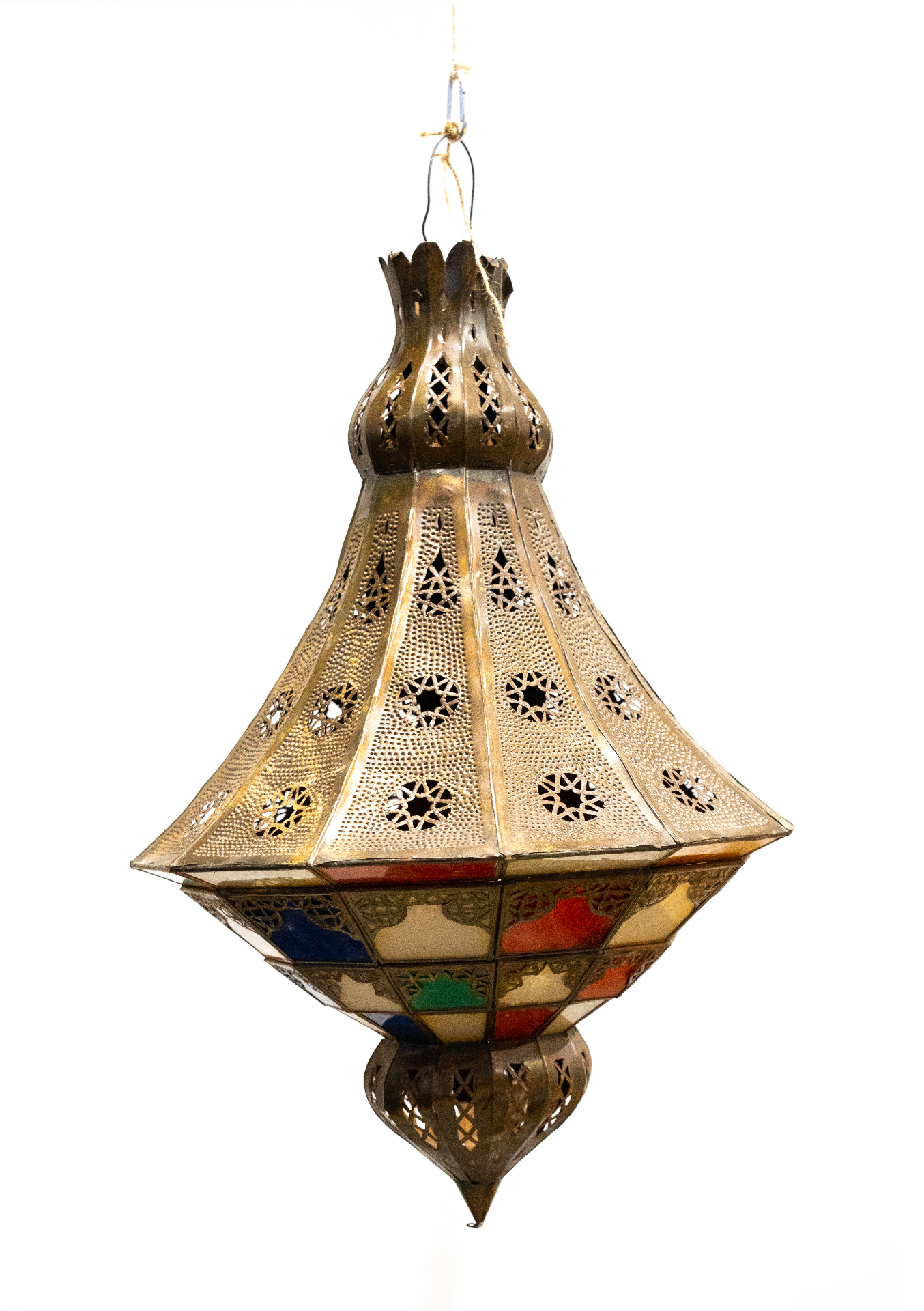 Lanterne pagode laiton ajouré & vitraux