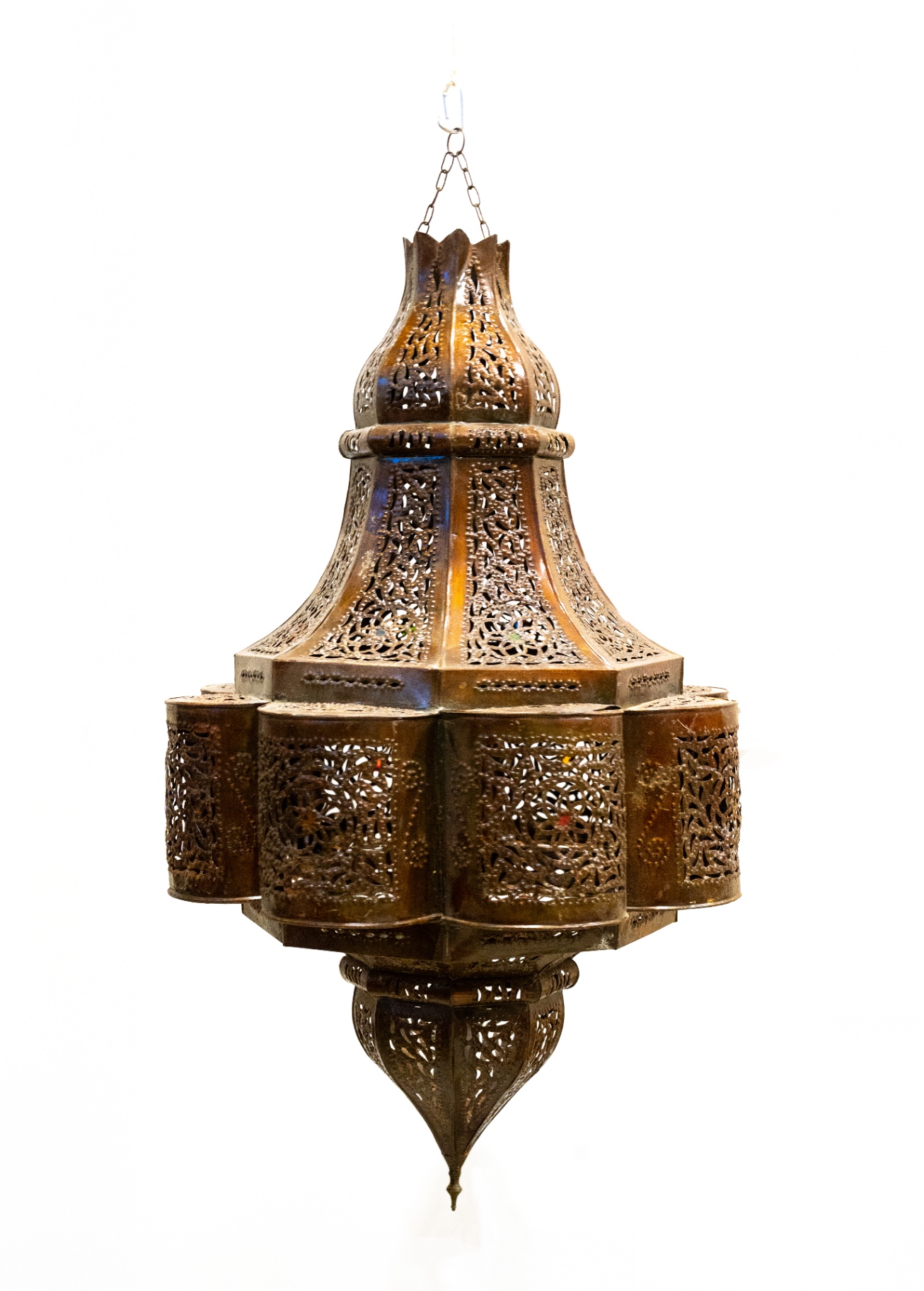 Grande lanterne minaret cuivre patiné
