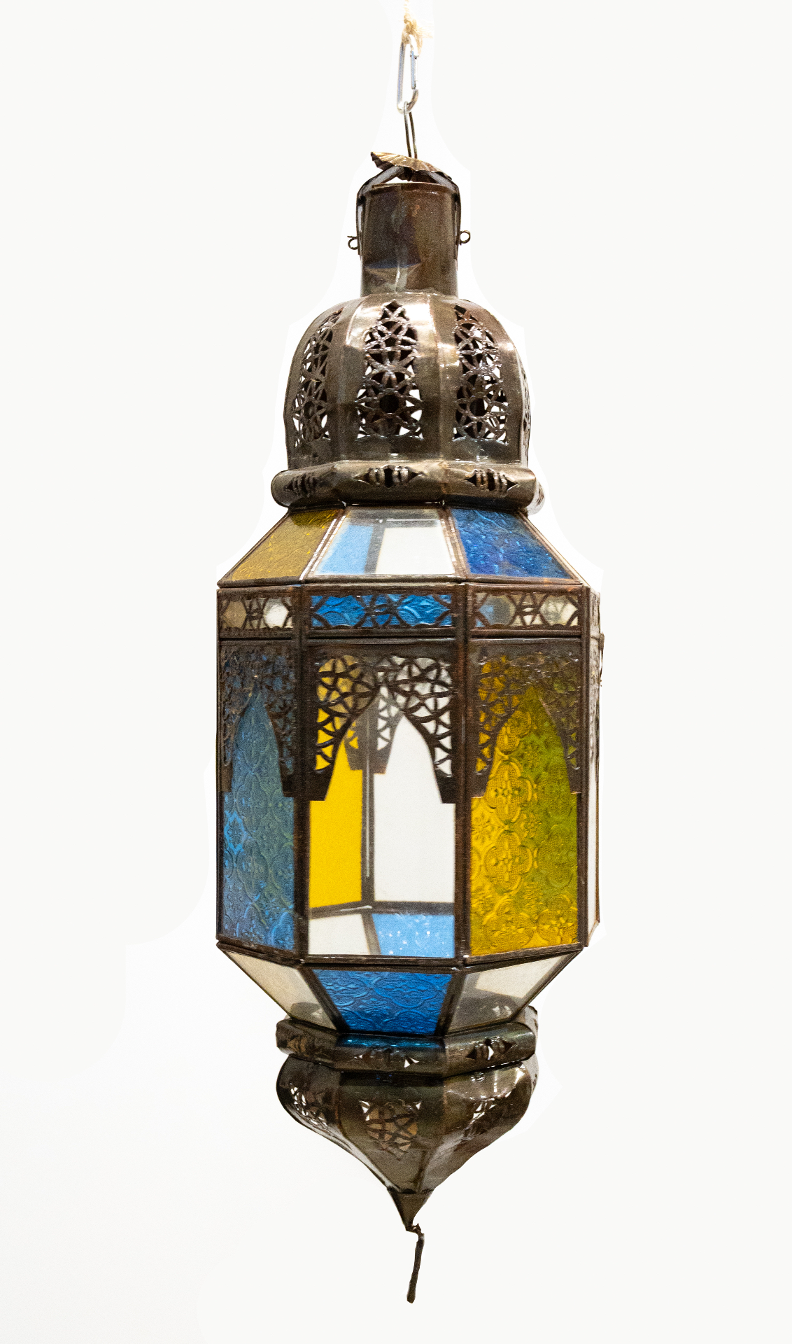 Lanterne marocaine vitraux jaune & bleu