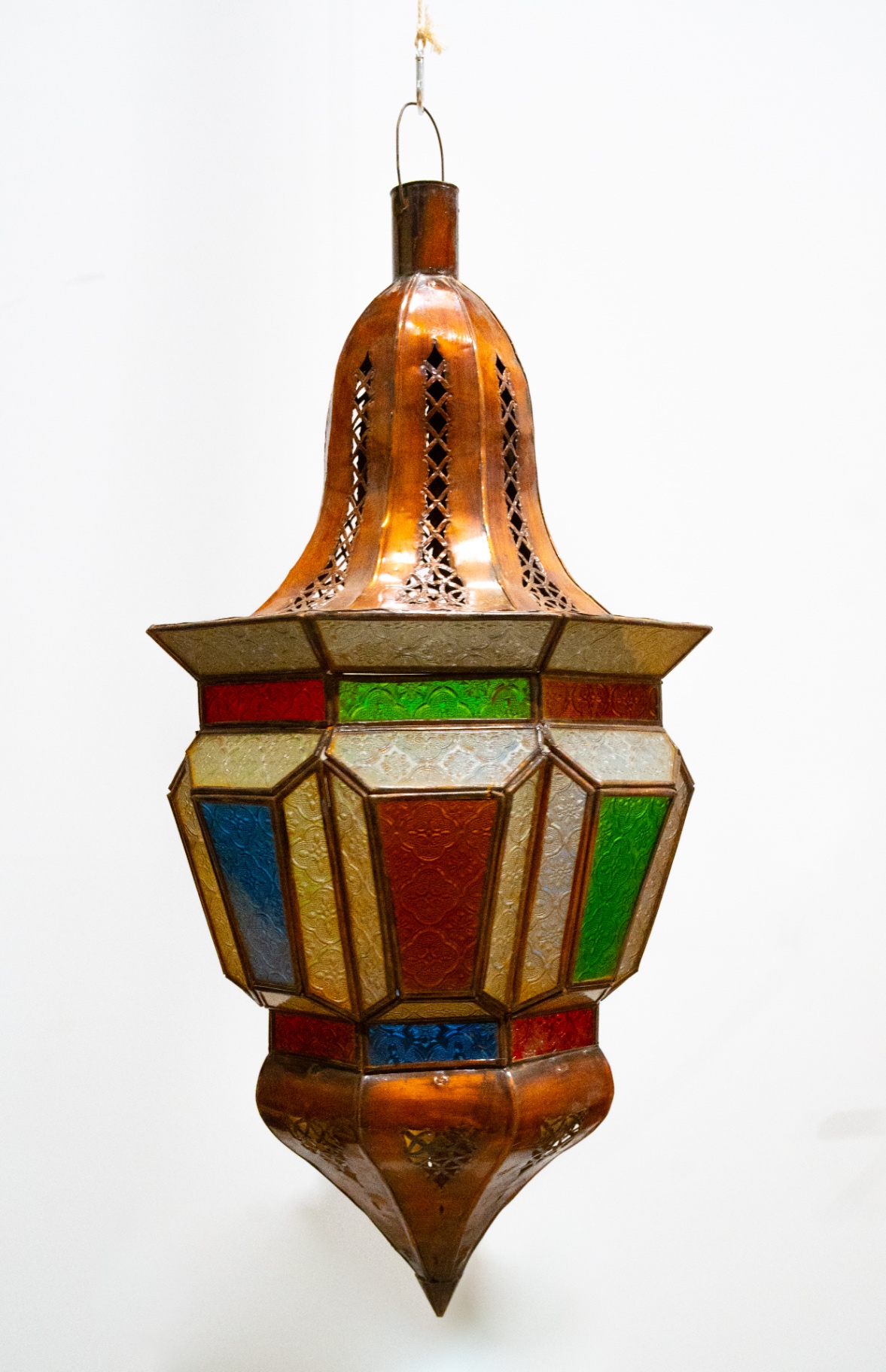 Grande lanterne cuivre vitraux multicolores
